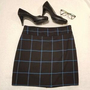 Loft black and blue plaid skirt